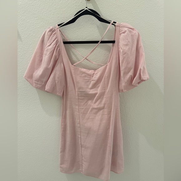 Puff sleeve pink linen dress - Picture 3 of 8